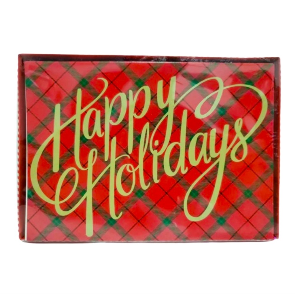 Happy Holidays 14 Count Christmas Plaid Greeting Cards & Envelopes Boxed Set NWT